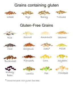 Gluten-free and gluten-containing foods