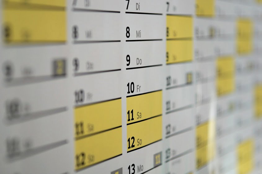 Calendar dates schedule