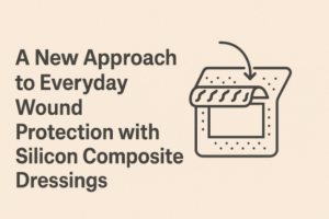 Silicon composite dressing applied to a minor wound for gentle and flexible skin protection