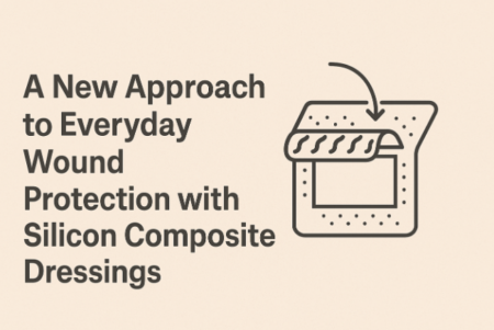 Silicon composite dressing applied to a minor wound for gentle and flexible skin protection