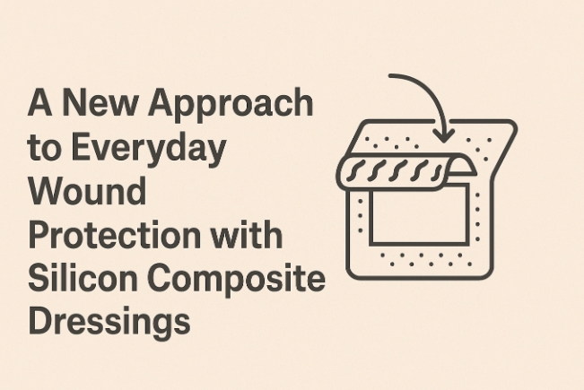 Silicon composite dressing applied to a minor wound for gentle and flexible skin protection