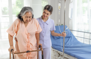 Nurse communicating with a patient, providing personalized and compassionate care in a modern healthcare setting.