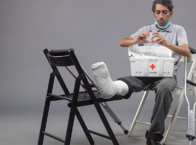 Personal injury lawyer reviewing medical records of a patient with severe traumatic injuries