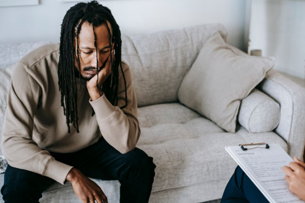 patient recovering addiction during a treatment and rehabilitation session.