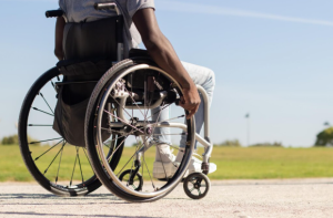 Wheelchair user undergoing rehabilitation and recovery therapy