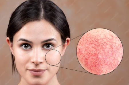 Close-up of facial redness associated with rosacea