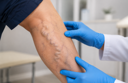 doctor seeing a patient with varicose veins in arms