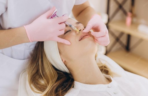 Cosmetic specialist administering preventative Botox injections to reduce fine lines on a patient's forehead.