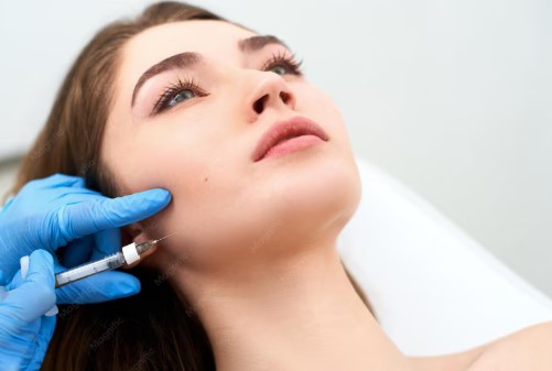 Patient getting a facial plastic surgery for facelift and facial rejuvenation.