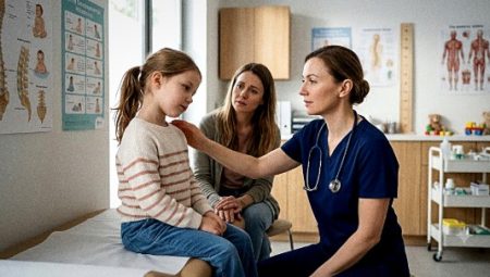 Persistent Head Tilt in Children: 7 Possible Causes Parents Shouldn’t Ignore Pediatrician examining a child with persistent head tilt during a neck movement assessment.