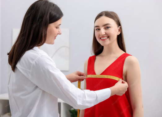 Woman recovering after breast reduction surgery.