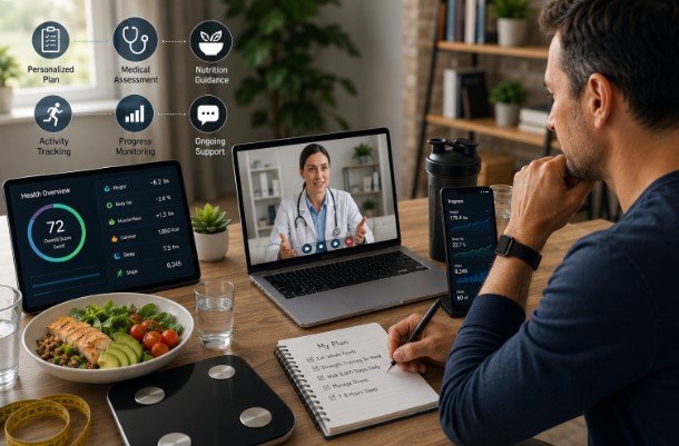 a person in a weight loss remote session