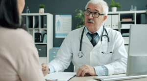 Doctor discussing preventive health screening and chronic disease risk with a patient.