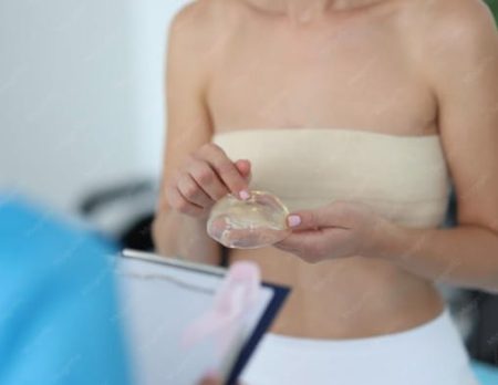 Breast augmentation recovery essentials including a wedge pillow, front-closure bra, and comfortable clothing