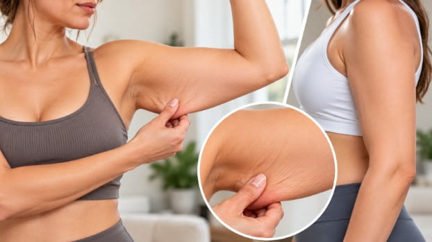 Illustration showing loose upper-arm skin after significant weight loss