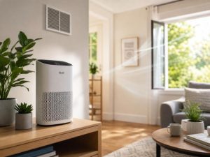 How to Improve Indoor Air Quality at Home: A Practical, Evidence-Based Guide Portable air purifier in a living room to support cleaner indoor air