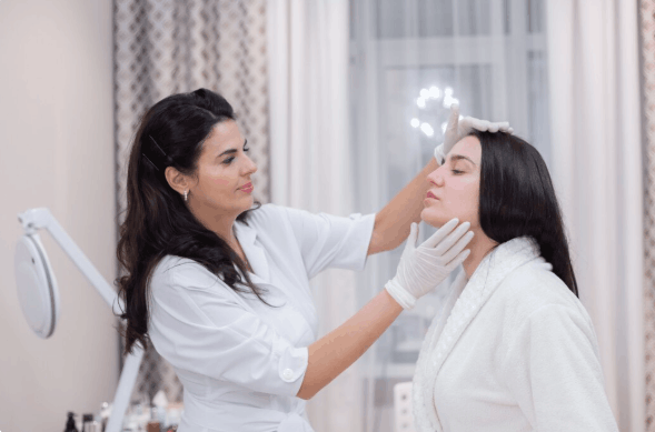 Woman considering cosmetic eye treatment